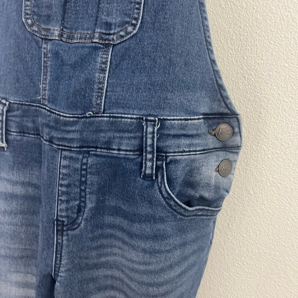 JUSTICE STRETCH BLUE JEAN OVERALLS / PANTS DISTRESSED STRAIGHT LEG GIRLS SZ 12